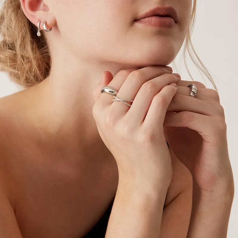 14K Gold-Plated X-Cross Zircon Ring