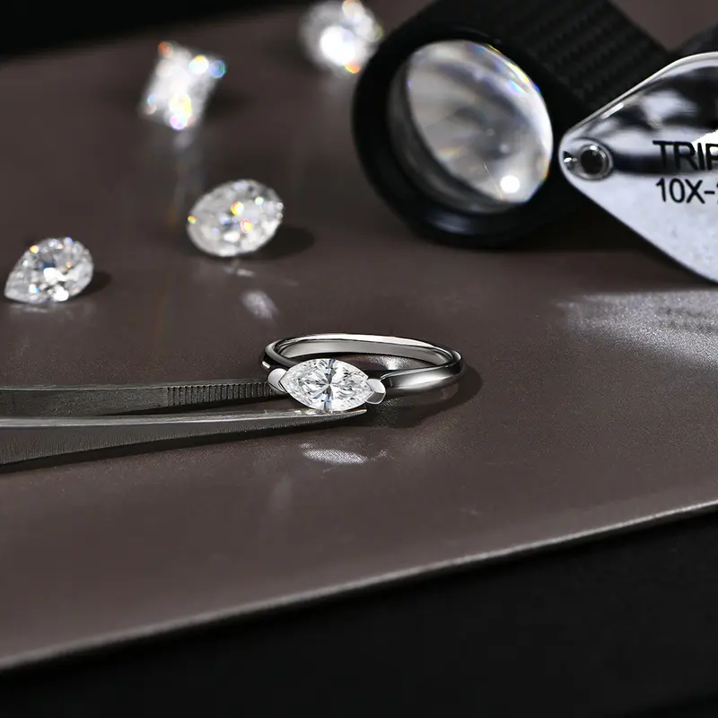 1-Ct Marquise-Cut Solitaire Synthetic Moissanite Ring