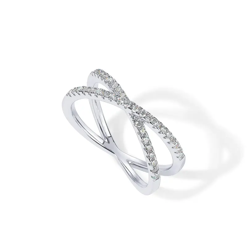 14K Gold-Plated X-Cross Zircon Ring