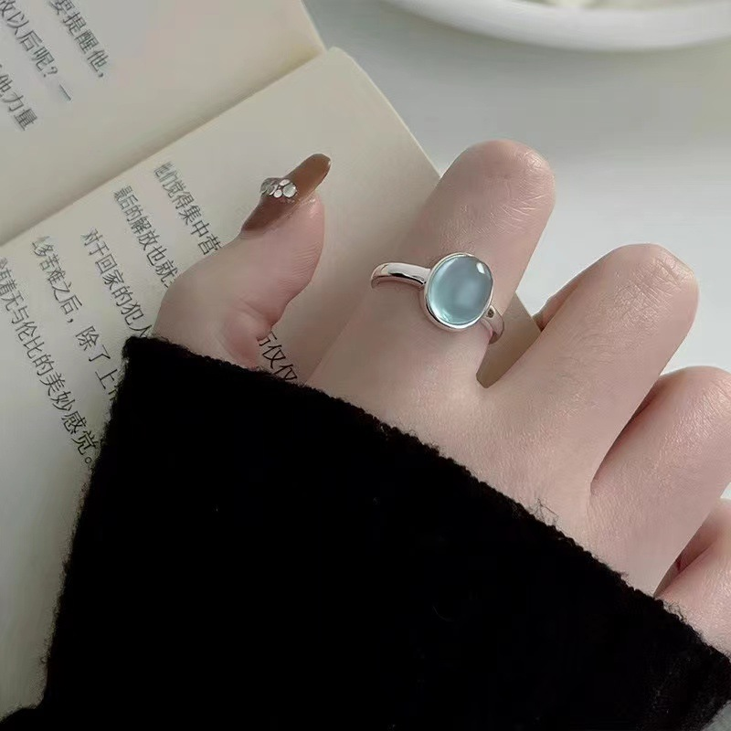 S925 Silver Natural Aquamarine Open Ring