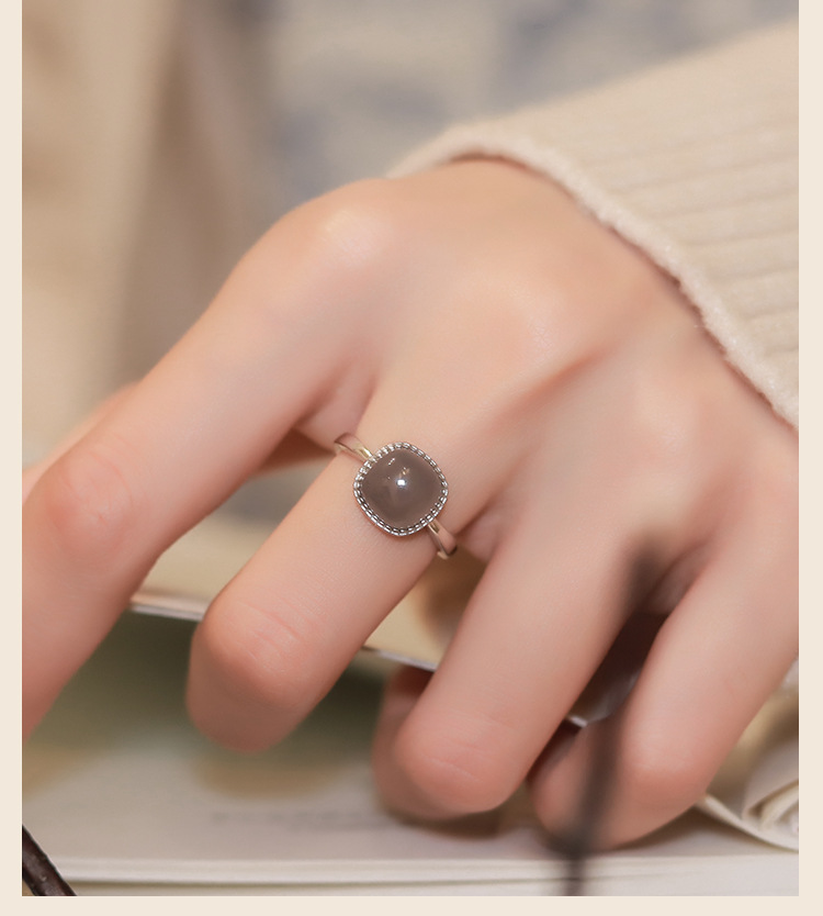 Sugar cube & natural Hetian jade ring