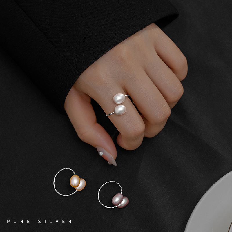 「Dew Pair」S925 Silver Freshwater Pearl Ring