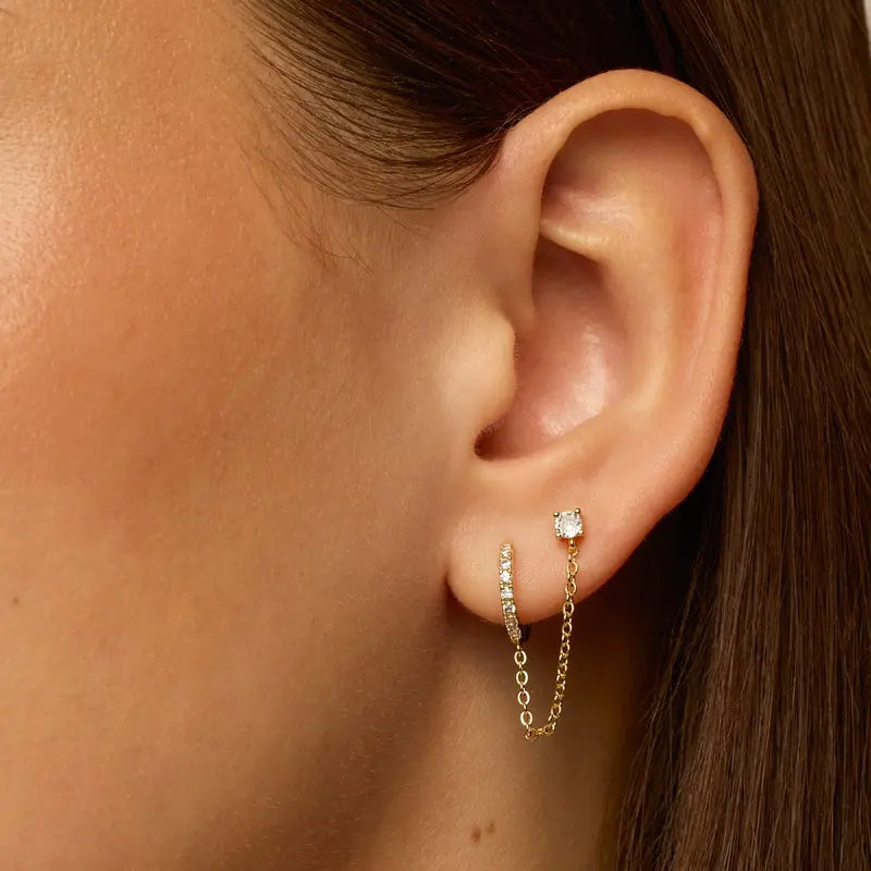 Double-piercing chain drop earrings