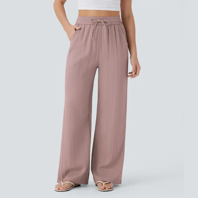 High-waisted drawstring casual linen pants