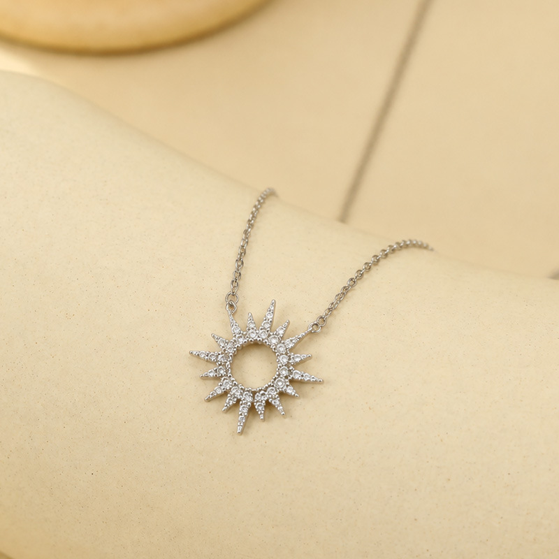 「Sunlight Halo」S925 Silver Paved Zircon Sunburst Necklace