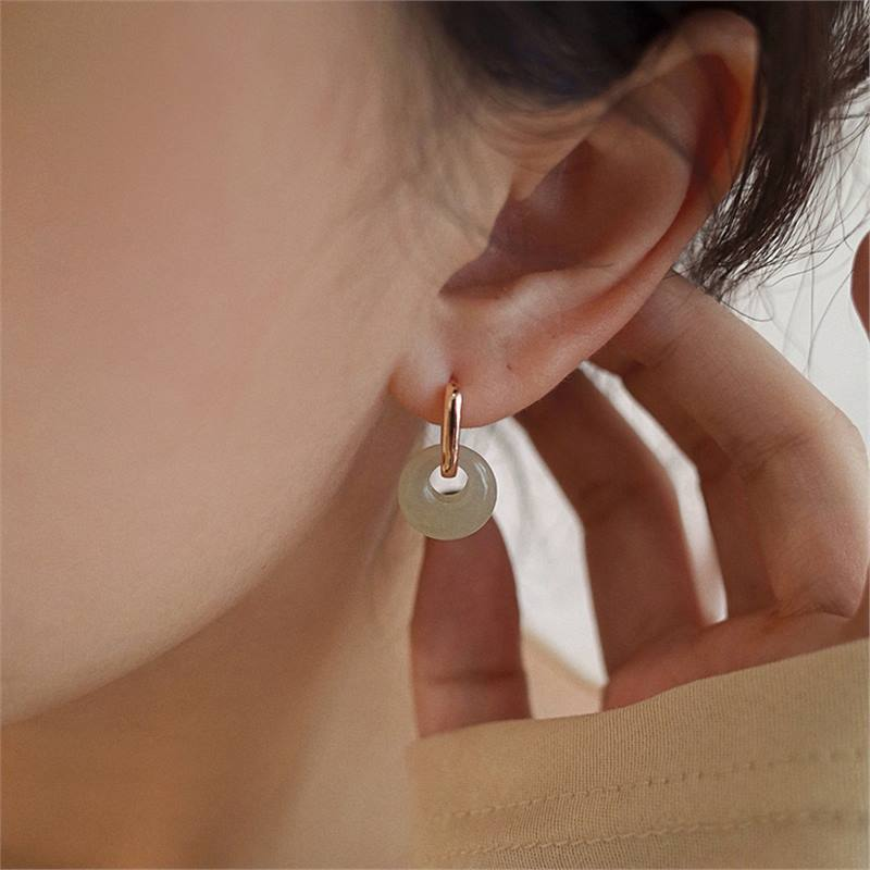 「Peace Circle」Natural Hetian Jade Earrings