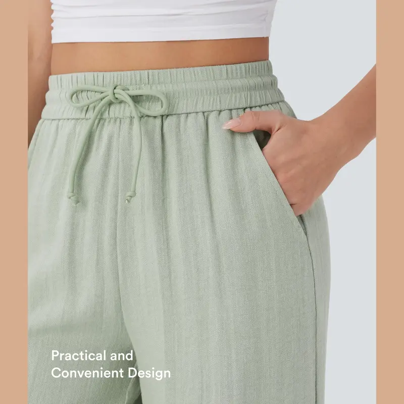 High-waisted drawstring casual linen pants
