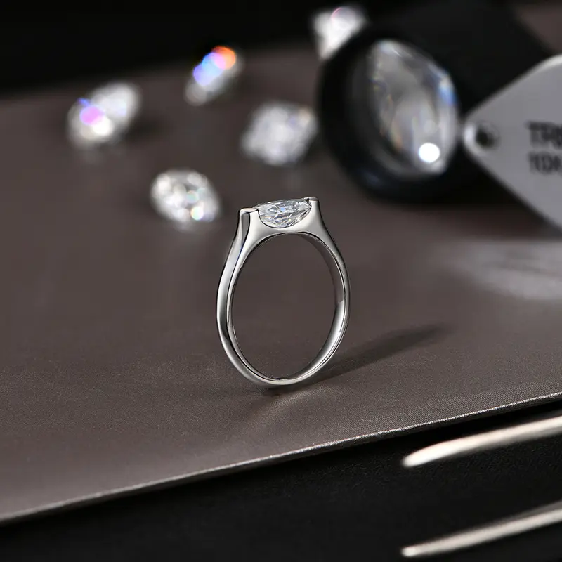 1-Ct Marquise-Cut Solitaire Synthetic Moissanite Ring