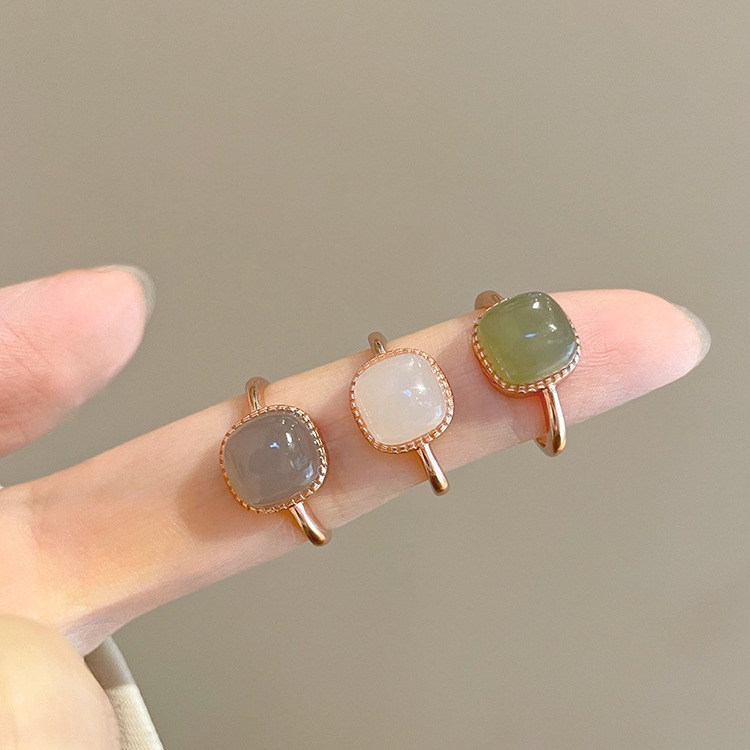 Sugar cube & natural Hetian jade ring