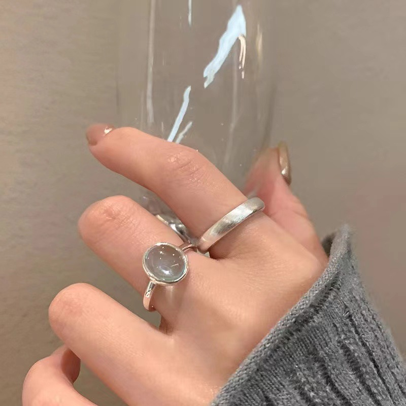 S925 Silver Natural Aquamarine Open Ring
