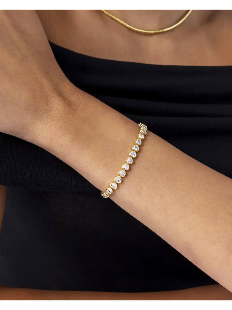 14K Gold-Plated Cubic Zirconia Heart Tennis Bracelet