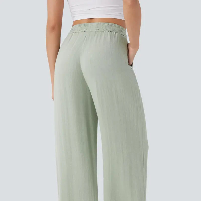 High-waisted drawstring casual linen pants