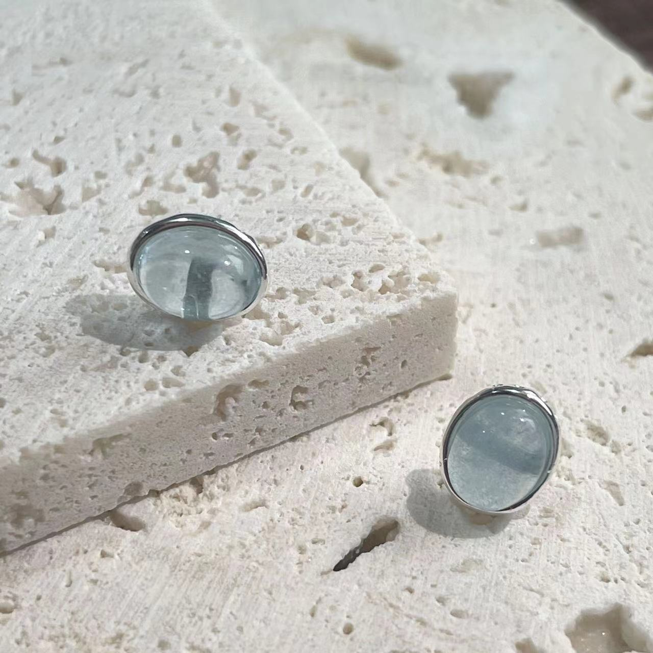 S925 Silver Natural Aquamarine Open Ring