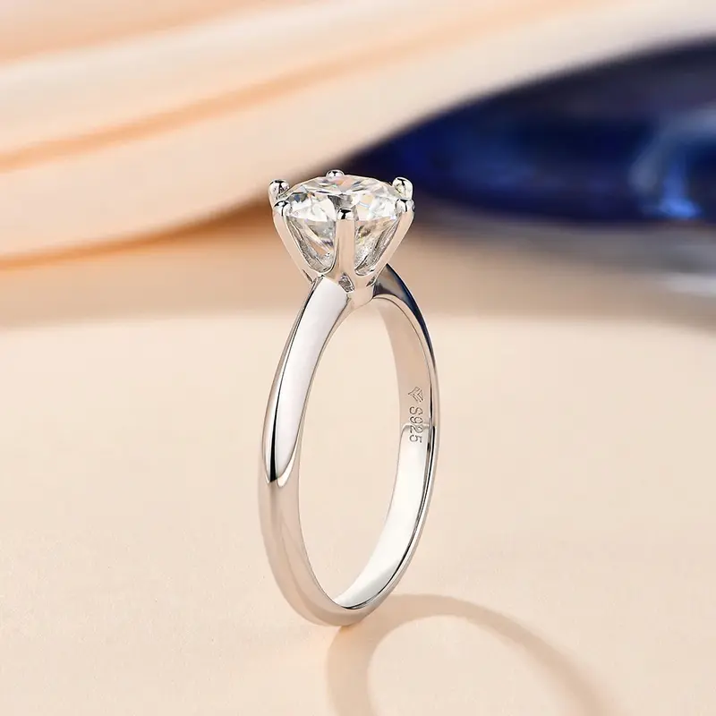 Stylish Six-Prong Solitaire Moissanite Engagement Ring