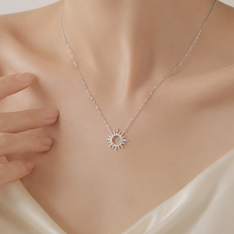 「Sunlight Halo」S925 Silver Paved Zircon Sunburst Necklace